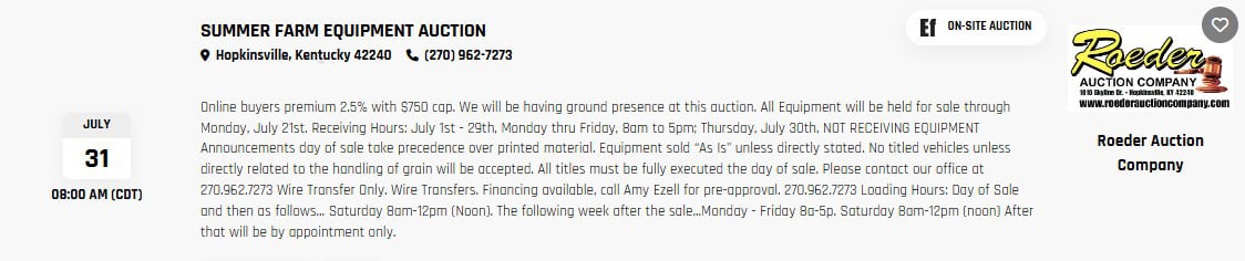 Roeder Auction Company - Summer Farm Equipment Auction